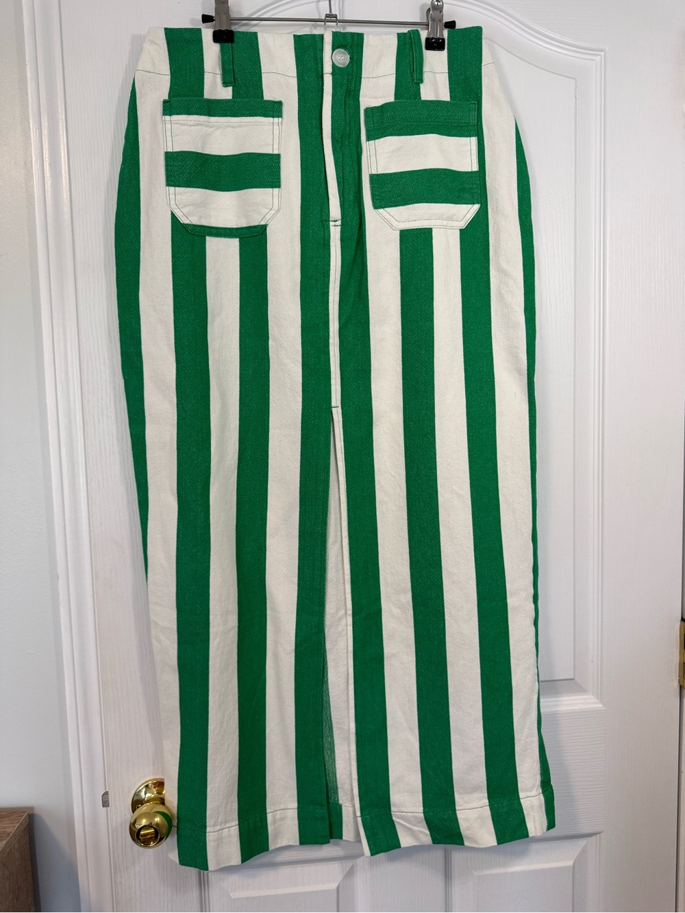 Double Zero Green and White 100% Cotton Striped Maxi Skirt Medium
